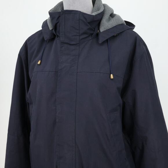 Lands End Coat Mens Medium 38 40 Navy Blue Zip Hooded Fleece Lined Jacket Cargo - Picture 10 of 16